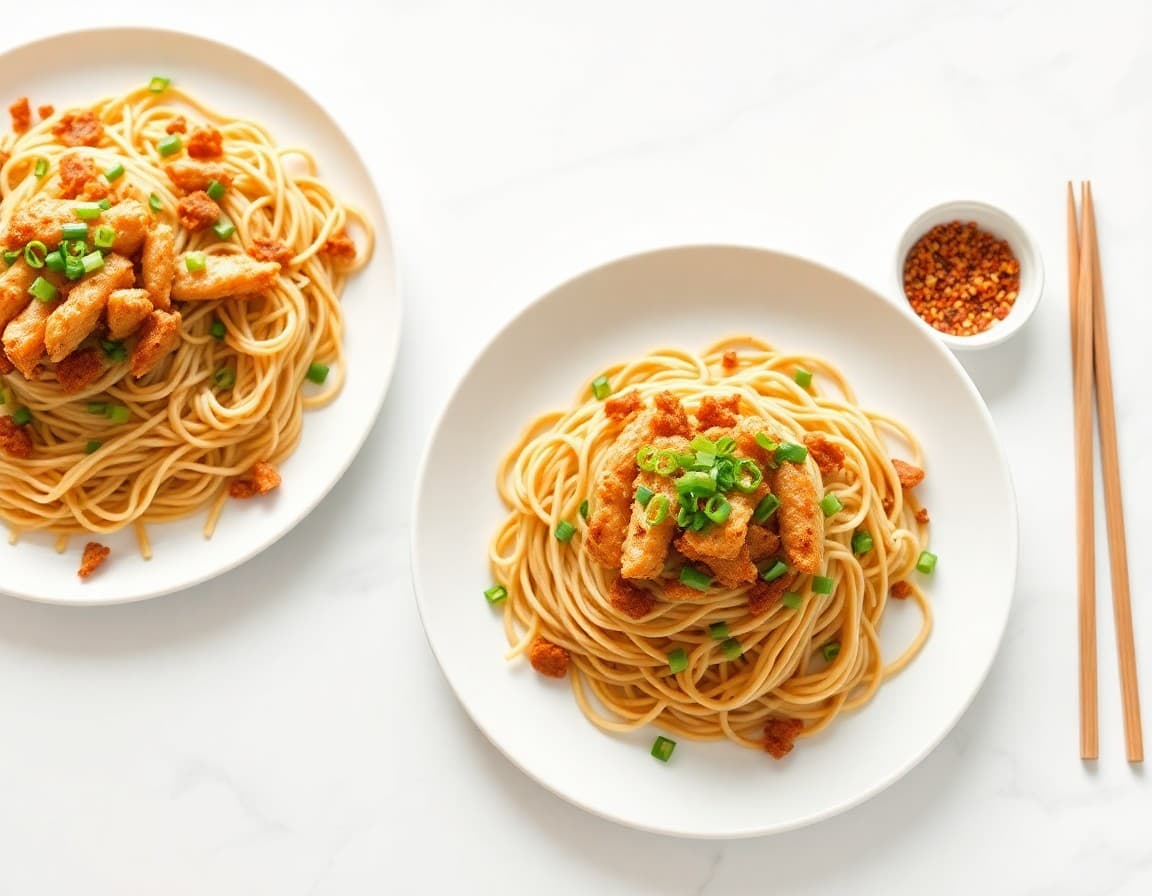 Crispy Garlic Noodles with Ginger Chicken